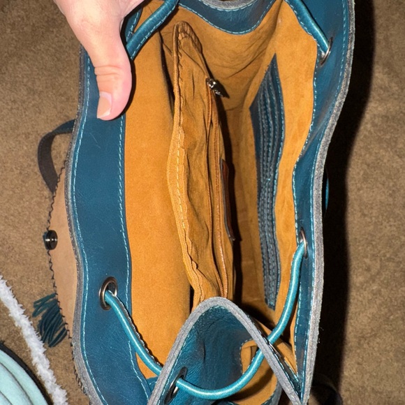Patricia Nash Tooled Leather Teal Leather Backpack with Fringe Detail - Picture 8 of 13